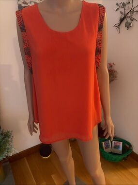 Annalee Bright Orange Beaded Shoulder Tank